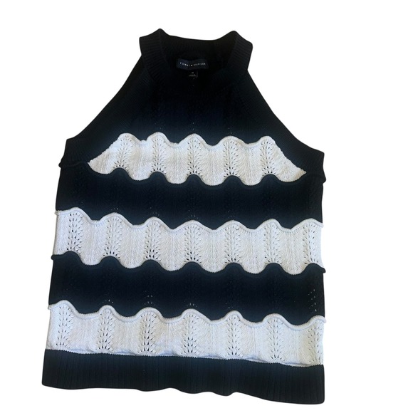 Tommy Hilfiger Black White Zigzag Knit Halter Tank Top Women's Medium‎ - Picture 2 of 5